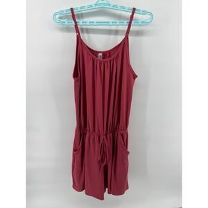 Zenana Outfitters Womens Large Maroon Sleeveless Romper Elastic Waist Pockets